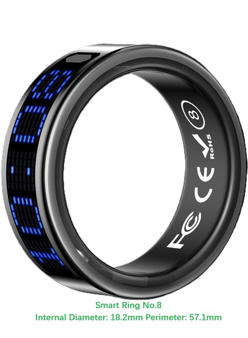 general Smart Ring SR16 for Heart Rate Monitoring, Blood Oxygen Monitoring, Sleep Monitoring, Motion Detection, Multi-Functional Display, All-Weather Protect Your Health with Caller ID Reminder, IP68 Waterproof, Black No.8, Internal Diameter: 18.2mm, Perimeter: 57.1mm - Image 1